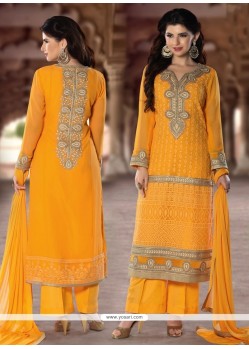 Attractive Embroidered Work Yellow Designer Pakistani Salwar Suit