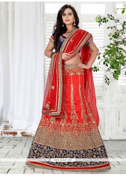 Sumptuous Embroidered Work Red A Line Lehenga Choli