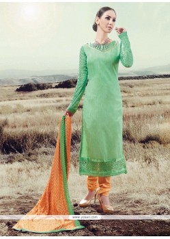 Sea Green Silk Designer Straight Salwar Suit