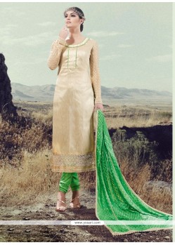 Deserving Lace Work Silk Beige Designer Straight Salwar Kameez