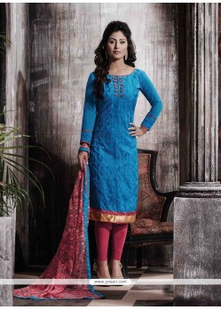 Integral Chanderi Blue Designer Straight Salwar Suit