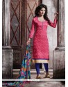 Preferable Lace Work Hot Pink Designer Straight Salwar Suit