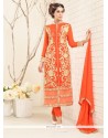 Superlative Orange Designer Straight Salwar Kameez