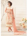 Precious Resham Work Peach Georgette Designer Straight Salwar Kameez