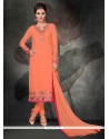 Genius Peach Lace Work Churidar Salwar Suit