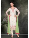 Catchy Embroidered Work Georgette White Churidar Salwar Suit