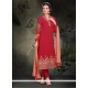 Princely Lace Work Red Georgette Churidar Salwar Kameez