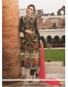Blissful Embroidered Work Black Georgette Designer Straight Salwar Suit