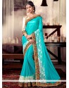 Fetching Turquoise Embroidered Work Designer Saree
