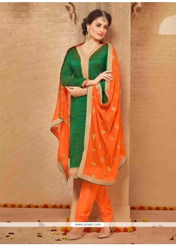 Gratifying Banarasi Silk Lace Work Churidar Salwar Suit