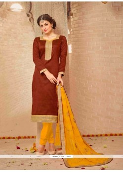 Majesty Lace Work Banarasi Silk Brown Churidar Salwar Suit