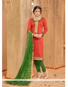 Blissful Banarasi Silk Red Lace Work Churidar Salwar Suit