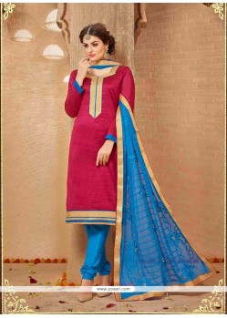 Stupendous Banarasi Silk Red Lace Work Churidar Designer Suit