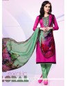 Adorning Hot Pink Patch Border Work Cotton Satin Churidar Designer Suit