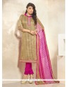 Divine Bhagalpuri Silk Beige Lace Work Churidar Designer Suit