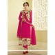 Monumental Georgette Hot Pink Resham Work Designer Straight Salwar Suit
