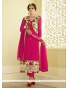 Monumental Georgette Hot Pink Resham Work Designer Straight Salwar Suit