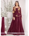 Luscious Maroon Lycra Lace Work Designer Gown