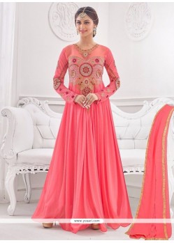 Mesmeric Pink Lycra Embroidered Work Designer Gown