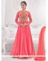 Mesmeric Pink Lycra Embroidered Work Designer Gown