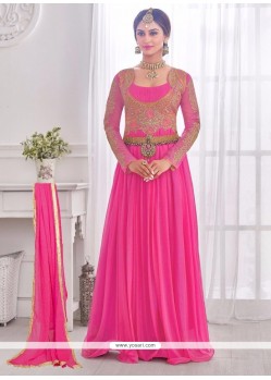Lycra Hot Pink Embroidered Work Designer Gown