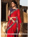 Exciting Red Embroidered Work Designer Saree