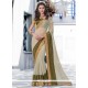 Staggering Cream And Green Embroidered Work Designer Saree