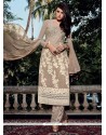Alluring Georgette Beige Embroidered Work Designer Pakistani Suit