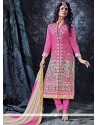 Fabulous Lace Work Hot Pink Designer Straight Salwar Suit