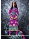 Wonderous Cotton Purple Resham Work Designer Straight Salwar Suit