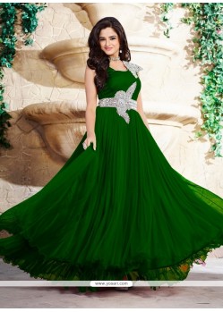 Vivacious Green Net Stone Work Designer Gown