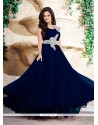 Marvelous Embroidered Work Net Navy Blue Designer Gown