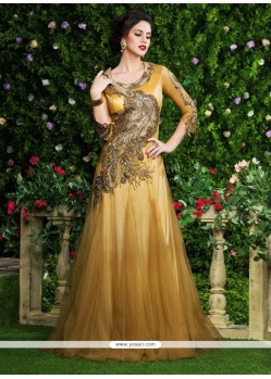 Exquisite Resham Work Net Beige Designer Gown