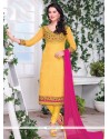Lovely Yellow Faux Georgette Churidar Designer Suit