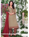 Artistic Faux Georgette Beige And Maroon Embroidered Work Churidar Designer Suit