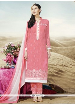 Miraculous Embroidered Work Pink Churidar Designer Suit