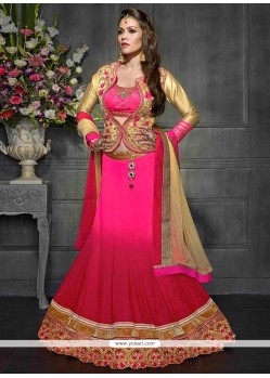 Admirable Pink And Red Embroidery Work Georgette Lehenga Choli