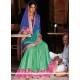 Appealing Georgette Blue And Sea Green Patch Border Work Designer Saree