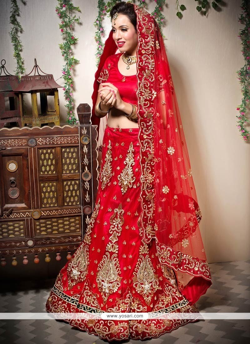 Imperial Red Net Wedding Lehenga Choli