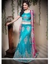 Turquoise Shaded Beads Net Wedding Lehenga Choli