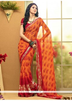 Groovy Orange And Red Shaded Faux Georgette Printed Saree