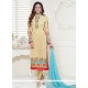Delectable Georgette Yellow Patch Border Work Churidar Designer Suit