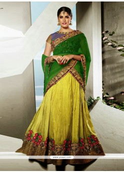 Green And Yellow Art Silk Wedding Lehenga Choli