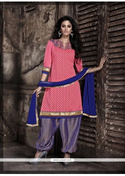 Impressive Pink Lace Work Designer Patiala Salwar Kameez