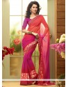 Observable Coral Red And Magenta Shaded Faux Georgette Saree