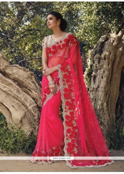 Pristine Hot Pink And Red Designer Saree