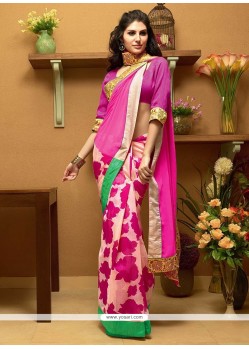 Invigorating Off White And Pink Shaded Faux Georgette Half And Half Saree