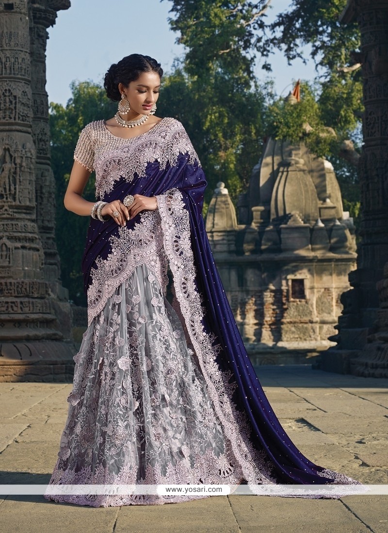 Georagette With Soft premium Net Readymade Lehenga In Navy Blue & Grey With  Embroidery - Plus Size Product