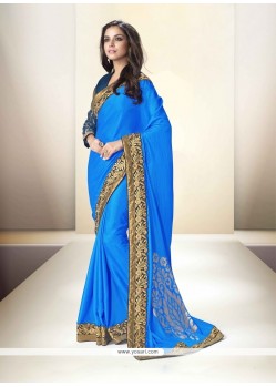 Alluring Satin Blue Designer Saree