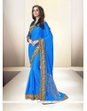 Alluring Satin Blue Designer Saree
